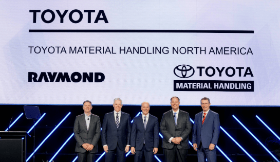 Toyota Material Handling North America completes integration of Toyota Material Handling and The Raymond Corporation, appointing a new senior leadership team to drive its continued leadership as North America’s leading material handling organization.  [PICTURED L-R: Tony Miller, TMHNA Chief Supply Officer; Sam Coles, TMHNA Chief Sales & Marketing Officer; Brett Wood, TMHNA President & CEO; Mark Taggart, TMHNA Chief Administration Officer; Mike Field, TMHNA Chief Operations Officer]