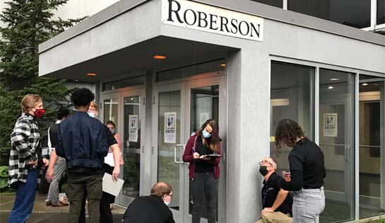 Roberson Building with Students out front
